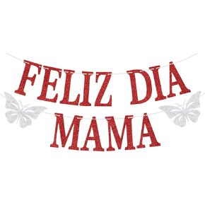 Red Glitter Feliz Dia Mama Lanner ، الإسبانية عيد أم سعيد ديكور كعكة ، إمدادات زخارف حفلة عيد الأم الإسبانية