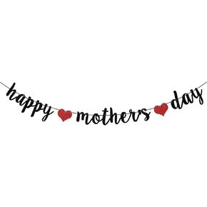 Black Glitter Happy Mother Day Banner - أفضل ديكور أمي على الإطلاق - عيد ميلاد سعيد أمي ، إمدادات زخارف حفلة عيد الأم
