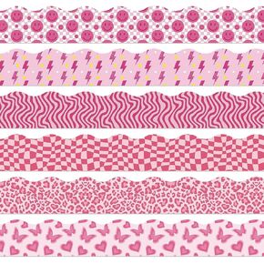 72pcs Boho Bulletin Board Borders Retro Groovy Stilloped Trim Border Smiley Face Daisy Checld Bulletin Decorations for Classroom Home Office Supplies