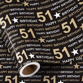 RUSPEPA 45th عيد ميلاد لفة الورق لفة ، Min Roll ، تصميم الذهب الأسود مع النجوم وورقة هدايا عيد ميلاد سعيد للسن 45 رجلاً ، نساء ، احتفالات حفلة عيد ميلاد 45 ، 17 بوصة × 16.4 قدم