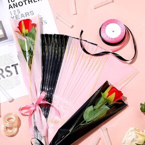 Geyee 204 PCS Single Rose Set Set 100pcs Flower Flower Facs Bags Boudquet Mostuters 100 Floral Water Tubes 2 Ribbon 2 Tapes Floral Craft Supply for Valentine's Day Wedding