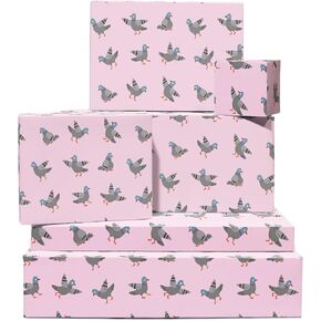 Central 23 Pigeon Wrapp Paper - 6 صفائح من غلاف الهدايا الوردي - رقص حمامة - طائر - ورقة غلاف مضحك للرجال - تأتي مع ملصقات - قابلة لإعادة التدوير