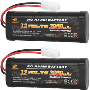 melasta 2pcs 7.2V 3600mAh RC NiMH Battery Packs Compatible with Standard Tamiya Plug, RC Battery for RC Car RC Truck RC Airplane, RC Helicopter Associated HPI Losi Kyosho Hobby