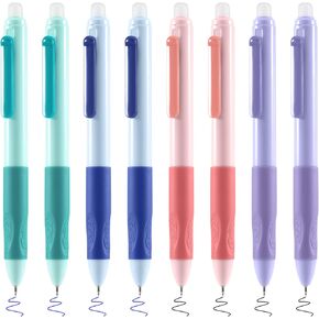 Baytory 8pcs أقلام قابلة للسحب محو ، 0.5 ملم فاين بوينت ناعم القلم ممحاة ، وتجفيف سريع 4 حبر أزرق و 4 أسود لملاحظة المدرسة التي تأخذ اللوازم (Morandi Rubber Grip)