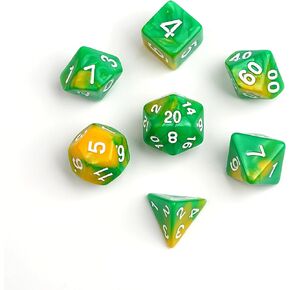 Polyhedral DND DICE تعيين راتنج أصفر أخضر D و D RPG 7-DIE للأزواج والتنين D&D Pathfinder MTG لعب ألعاب