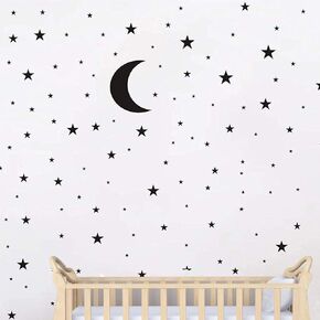 Allazone Moon and Stars Wall Decal Vinyl Sticker, Removable Vinyl Wall Stickers for Baby Room, DIY Wall Decoration, Home Decoration (White)