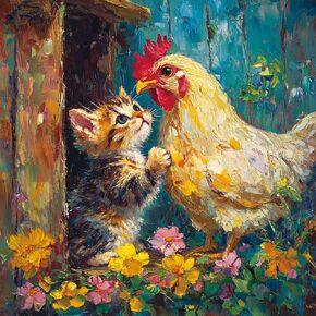 Sanjee Chicken Diamond Art Kits للبالغين ، مجموعات الطلاء الماس Cat للمبتدئين ، 5D DIY Round Clof Drill Dots Hight