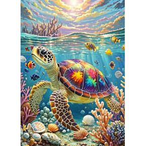 Sanjee Sea Turtle Turtle Diamond Painting Kits للبالغين ، مجموعات فن الماس 5D للمبتدئين ، DIY Round Full Drill Diamond Paints Diamond Painting for Home Wall Decoration Gift
