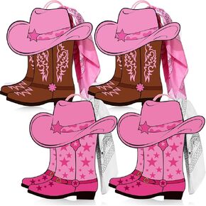 Mooliwe 16 PCS Western Cowboy Cowgirl Boots Paper Paper With Paisley Bandanas Western Western Favors Wild West Kraft Paper Bass Party Party Last Rodeo Party Supplies (Pink)