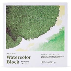 tumuarta Watercolor Block 300 LB, 640 GSM, 100% Cotton, 8X8", 640 GSM, 10 Sheets, Acid Free, Cold Press, Watercolor Paper Board Sketch Books for Watercolors, Acrylic and More (8 X 8)