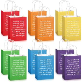 Coume 48 PCS End of the Year Gifts Facs for Stursion Forting Rainbow Colored Gift Facs Quinbow Quites Bag Kraft with Handles Birthday Party Supplies ، 5.9 × 3.15 × 8.27 بوصة