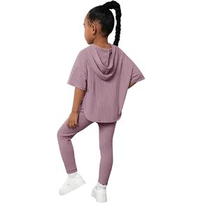 Floerns Girls 2 Piece Outfit Solid Hooded Tee Shirt with Leggings Pants Set