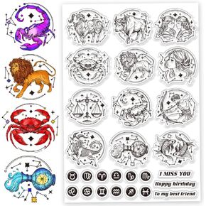 CHGCRAFT Twelve Constellations Clear Stamps Divination Transparent Stamps Blessings Silicone Clear Stamp Seals for DIY Scrapbooking Photo Album Decoration, 5.8x8.3inch