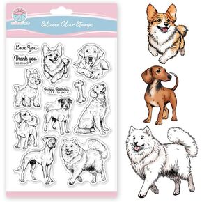 GLOBLELAND Realistic Dogs Clear Stamps Golden Retriever Corgi Samoyed Silicone Clear Stamp Seals Animals Transparent Stamps for DIY Scrapbooking Cards Making Photo Album Journal