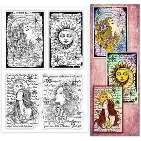 PH PandaHall Moon Goddess Clear Stamp for Scrapbooking, Sun Moon Silicone Stamp Vintage Western Myth Transparent Rubber Stamp for Journal, Gift Tags, Invitation Card, Paper Crafting Photo Albums