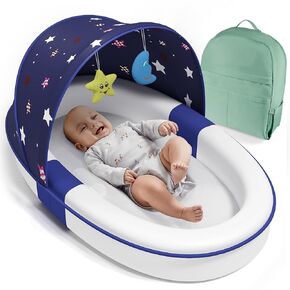 Portable Baby Lounger for Newborn Nest: Lightweight Soft Cotton Travel Bassinet for 0-12 Months Toddler - 2 in 1 Canopy and Mensh Cover Co-Sleeping for Infants Travel Essentials (Pink)