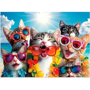 500 قطعة لغز للبالغين ، Summer Cat Beach Jigsaw Puzzle للبالغين أطفال المراهقين ، وألغاز من الورق المقوى المعاد تدويره 500 قطعة لكبار السن ، والتحديات GAME GAME هدية للمتعة العائلية ، 20.5 × 15 في