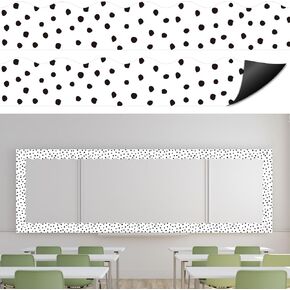 Whaline 24Pcs Magnetic Classroom Bulletin Board Border Reusable Black White Polka Dot Scalloped Magnetic Border Strip for Office School Chalkboard Bulletin Board Decor,11.8 x 2 Inch