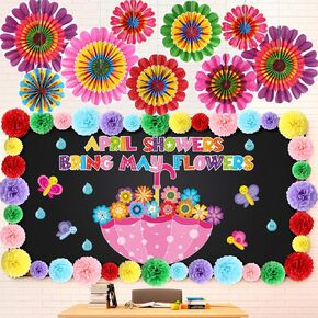 Outus 81 PCS Spring Bulletin Decorations Poard Paper Paper Fansing معلقات الاستحمام في شهر أبريل.