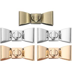 uxcell 5Set Turn Lock Clasp Kit, Bowknot Press Lock Clasp Closure Twist Turn Locks Hardware Buckle Fasteners for Purse Leather Making (55x23mm, Silver, Bronze, Gold)