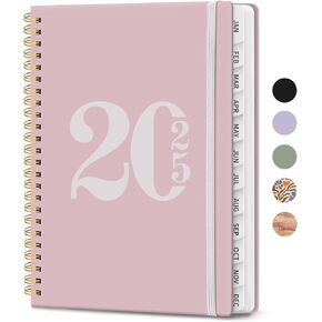 2025 Planner Weekly and Monthly, January 2025 - December 2025, Hardcover 2025 Calendar Planner Book with Tabs, Inner Pocket, Ideal for Office Home School Supplies - A5 (6.3" x 8.5"), Spiral Bound, Pink