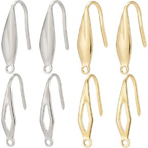 SUNNYCLUE 1 Box 80Pcs 4 Styles French Fish Hook Earring Findings Stainless Steel Ear Wire Hooks Metal 18K Gold Plated Silver Wide Earrings Hook Wires with Vertical Loop for Jewelry Making DIY Crafts