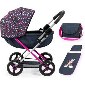 Bayer Design Dolls: Pram Cosy - Navy, Hot Pink, Fairy - Accessory for Dolls Up to 18", Matching Shoulder Bag, Blanket & Pillow, Foldable, Kids Ages 3+