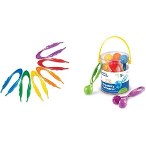 Learning Resources Jumbo Tweezers, Sorting & Counting, Preschool Science, Homeschool, Toddler Fine Motor Skill Development, Set of 12 & Squeezy Tweezers, Fine Motor Toy, Assorted Colors, Set of 6