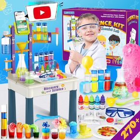 270 Science Kits with Experiments Table and YouTube Video Tutorial, STEM Homeschooling Educational Lab, Scientific Chemistry Set, Ideal for Children Girls Boys