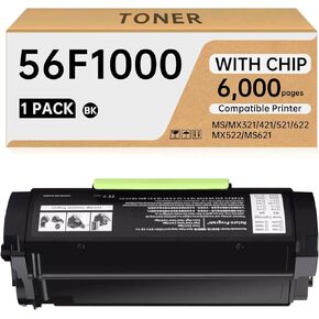 56F1000 Compatible Toner Cartridge （6000 Pages） Compatible for Lexmark MS321 MS421 MS521 MS621 MX321 MX421 MX521 MX622 Printers - Reliable and Durable (Black,1-Pack)