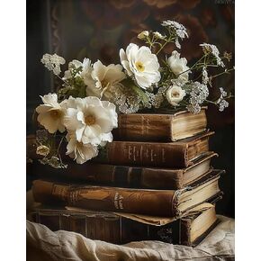 OKSGYTA BOOK FLOWERS PAINT بواسطة أرقام أرقام للبالغين ، والطلاء حسب الرقم على القماش ، و ARTL ART ART DIOT DIOL CITS مناسبة لهدية ديكور الجدار المنزلية 16 "x20" لا إطار