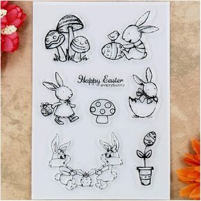 أرنب سعيد عيد الفصح Everybunny Egg Mushroom طوابع واضحة لتصنيع البطاقات وتزيين DIY Scrapbooking
