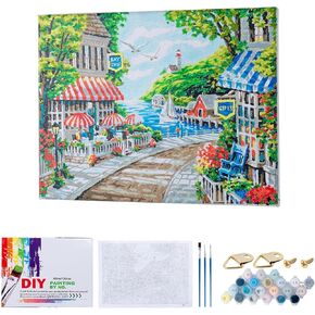 Yazeziliya Paint Paint by Numbers Att for البالغين المبتدئين المراهقين ， القماش السهل مؤطرة المناظر الطبيعية للمحيط الطبيعة ， DIY Art Color Paint by Number Set ، Draw Cool by Number for Wall Decor
