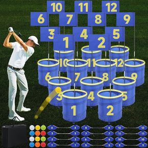BALAPET Waterproof Golf Yard Bucket Games, 12 Holes Golf Practice Game with Flag, Portable Backyard Golf Game for Park,Beach,Backyard,Lawn
