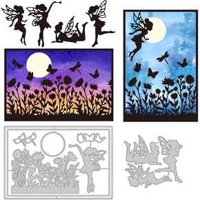 GLOBLELAND Metal Fairy Cutting Dies Fairy Carbon Steel Die Cuts Christmas Dies for Card Making Flowers Butterfly Diy Scrapbooking Photo Album Decorations Seal For Crafting, Set Of 2