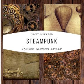 الورق الحرفي لوحة Steampunk 8.5x8.5 الورق الحرفي ، 4 تصاميم ، 20 ورقة: اوريغامي زهور خمر نمط الكوكبونج كروكب كراف ديي قطعت ... ألبوم للأطفال حفلات عيد الميلاد للأطفال