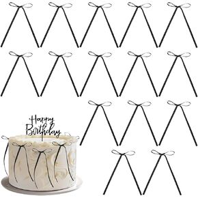 21pcs القوس الأسود القوس كعكة الشريط الكعكة Topper Coquette Bowknot عيد ميلاد الحفلة الديكور القوس الطفل دش الزفاف لوازم اللوازم