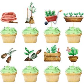 Little Man 24pcs Garden Cupcake Toppers ، Garden Murner Party Decorations ، Garden Tools Cake Cakes ، Decord Form Decor