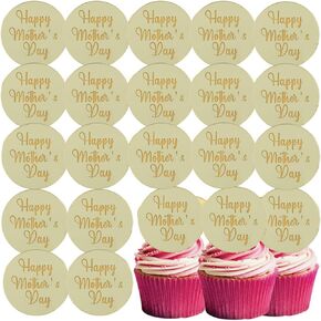 25 PCS Happy Mother's Cupcake Topper ، Acrylic Mirror Disc Cake Round Cake محفورة على توبر لعيد الأم عائلة DIY Decoration