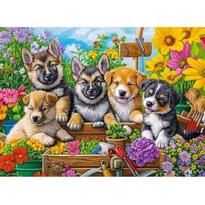 300 Piece Puzzles for Adults,Fun Puppies Puzzle for Adults Teens,Large Piece Cute Dogs Jigsaw Puzzle for Kids Ages 8-10 10-12,Glossy Sturdy Pieces,Challenging Family Game Great Gift Idea,20.5 x 15 in