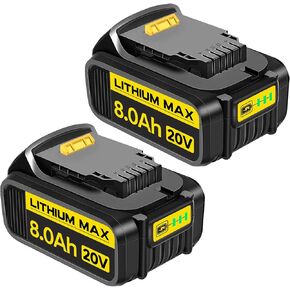 2 Pack 8000mAh 20V Replacement for Dewalt 20V Max Battery Compatible with Dewalt 20V Battery DCB200 DCB210 DCB203 DCB206 DCB202 DCB204 Fit for Dewalt Battery 20V Power Tools (2pack-1)