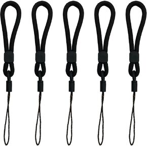 5-Pack Black Finger Strap Lanyards – Short Ring Lanyards for Phone Cases, Keys, Keychains, USB Drives, Cell Phones, iPods, ID Cards, Badges, and Cameras