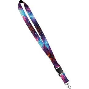 PRINT LANYARD - قلادة ساتان مفاتيح مع مشبك الإصدار الجانبي والمفاجئ ، حامل شارة الهوية - 1 بوصة ، الكون