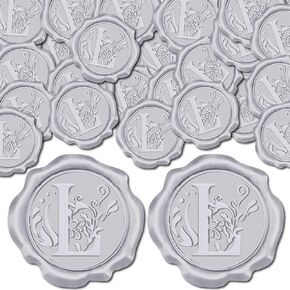 CRASPIRE 100 Silver Vintage Letter L Wax Seal Seal ، ملصقات ذاتية ، مستديرة ، لمسة لامعة ، طباعة رسائل ، موضوع الأزهار ، مثالي لمكتب القصاصات ، الأظرف ، البطاقات ، غلاف الهدايا