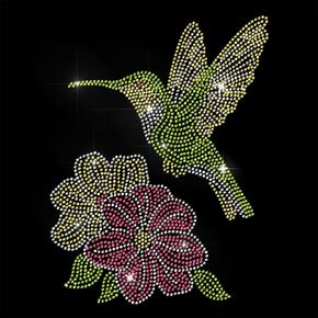 Rhinestone Iron on Transfer Hummingbird and Hibiscus Flowers Bling Diamond Hotfix Patches for Clothes, Large Iron On Sequin Applique for Jeans Jacket Caps Bag T-Shirts Shoes DIY Decor