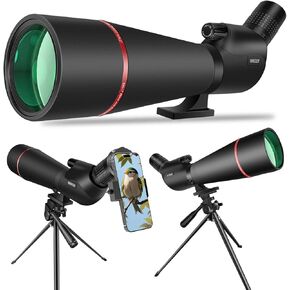 25-75x80 Spotting Scope with Tripod Carrying Pouch and Quick Cell Phone Holder BAK4 High Resolution Waterproof for Birding, Shooting, Hunting, Wildlife Scenery