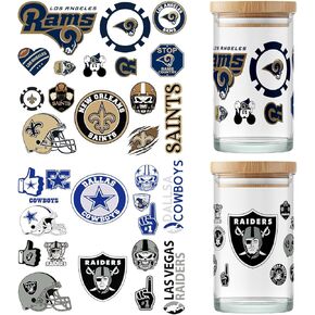 UV DTF CUP CURPS USA Football Team Curs لفرك شارات مقاوم للماء على ملصقات النقل Super Bowl Finyl for Glass Cups Fridge Wall Furniture Car DIY Craft 4 Sheets (Mix2)