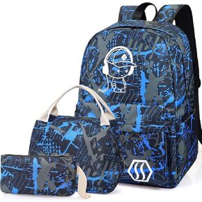 حقيبة مدرسية الأطفال 3 في 1 مجموعة الكتب ، Junlion Music Music Lackpack Propack Bag Bag Case Gain For Teen Boys Blue