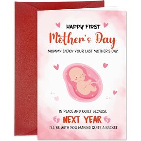 بطاقة عيد الأم الأولى لأمي من Bump Happy 1st Mother Day Grating Card مع مظروف مضحكة Funny Mothers Day Pregnancy بطاقات الحمل للأم لتكون أول أمهات جديدة