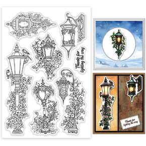 Globleland Retro Street Lamps Clear Stamps Flowers Silicone Clear Stamp Seals يترك طوابع شفافة لبطاقات DIY Scrapbooking Making Photo Album Journal